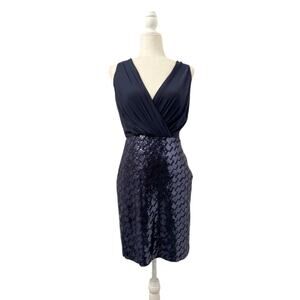 Laundry by Shelli Segal Womens Navy Sequin Deep V Cocktail Mini Dress Size 6